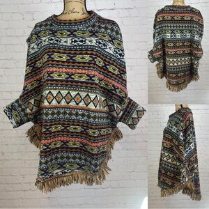 Do Everything In Love Tribal Print Fringed Poncho